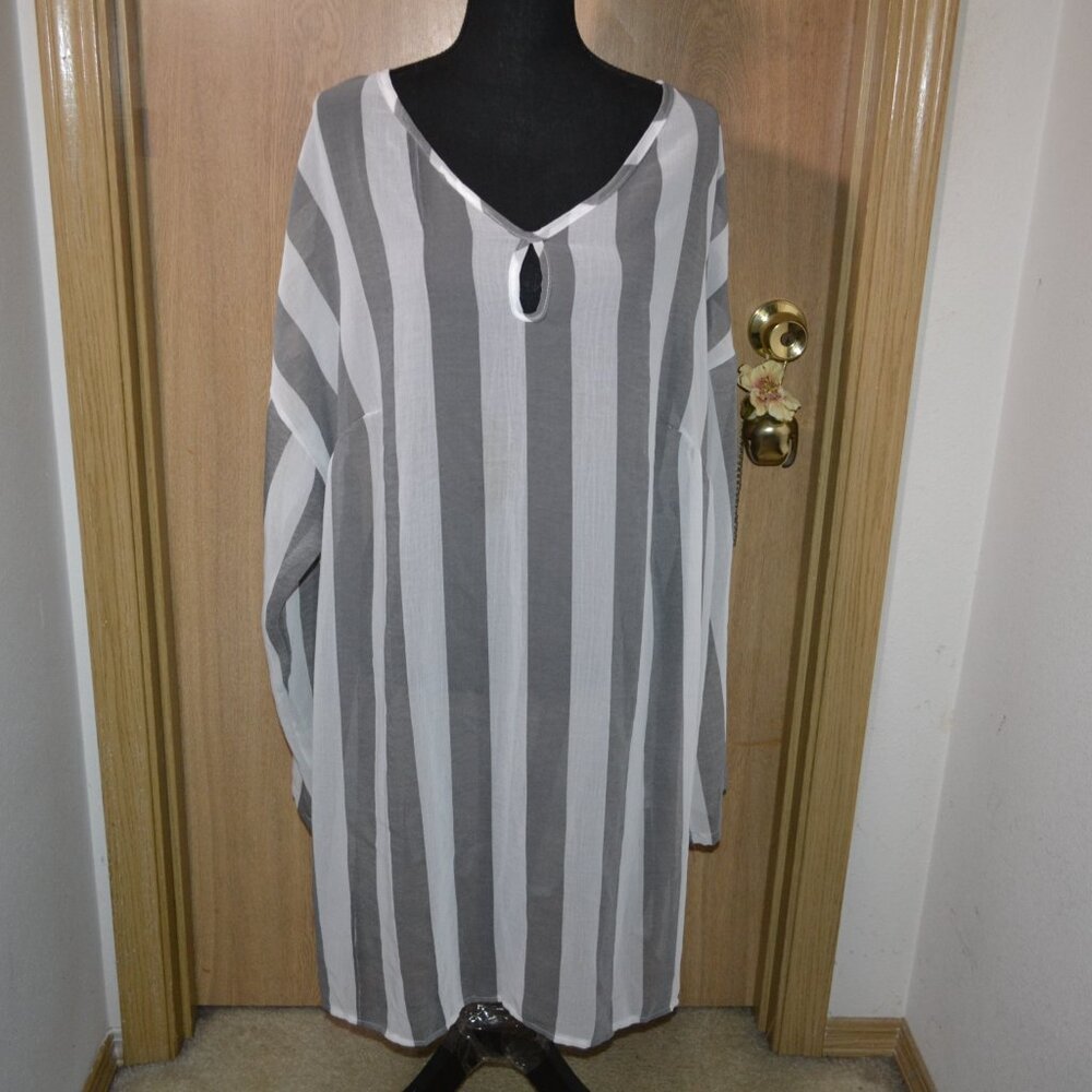 🔥3 FOR $25🔥Misslook Cotton Striped Tunic Vacation Summer Beach Cover Top